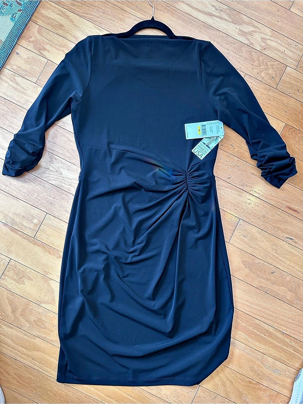 NWT Karen Kane Lifestyle Shirred 3/4 Sleeve Dress in Black Size Medium